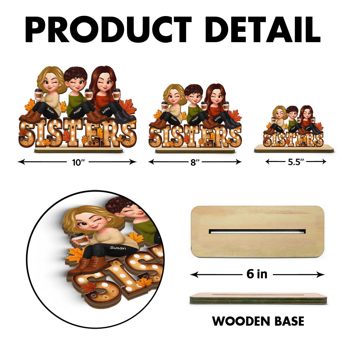 Fall Besties Sitting On Text Marquee Effect - Personalized 2-Layered Wooden Plaque - Meaningful Gift For Best Friend