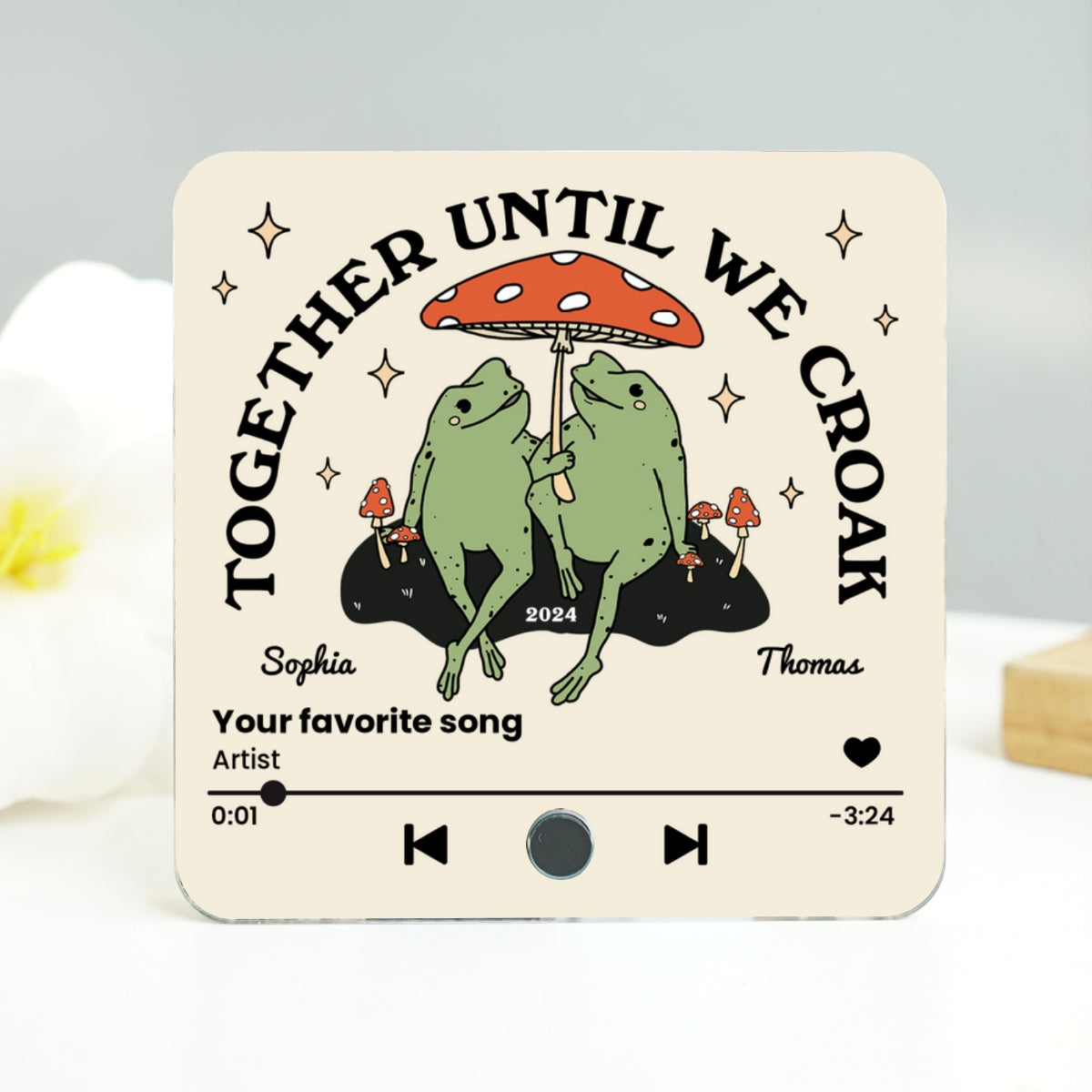 Frog Couple Together Until We Croak Vintage Anniversary Gift Personalized Music Fridge Magnet