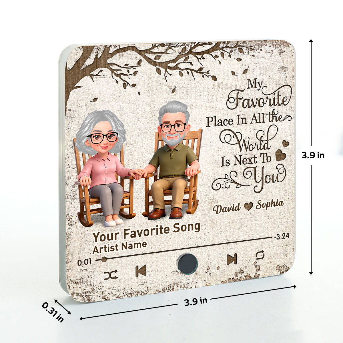 Old Couple On Rocking Chair Under Tree - Personalized Music Fridge Magnet - Anniversary Gift For Him, For Her
