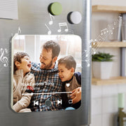 Dad And Kids Photo Custom Dad's Favorite Song Personalized Music Fridge Magnet, Play Full Song| Unique Gift For Dad