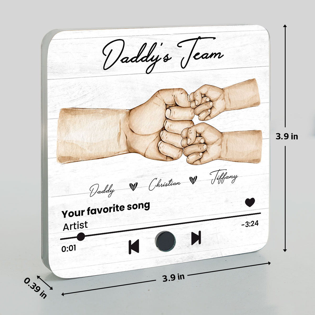 Daddy's Team Fist Bump Personalized Personalized Music Fridge Magnet, Heartfelt Gift For Dad