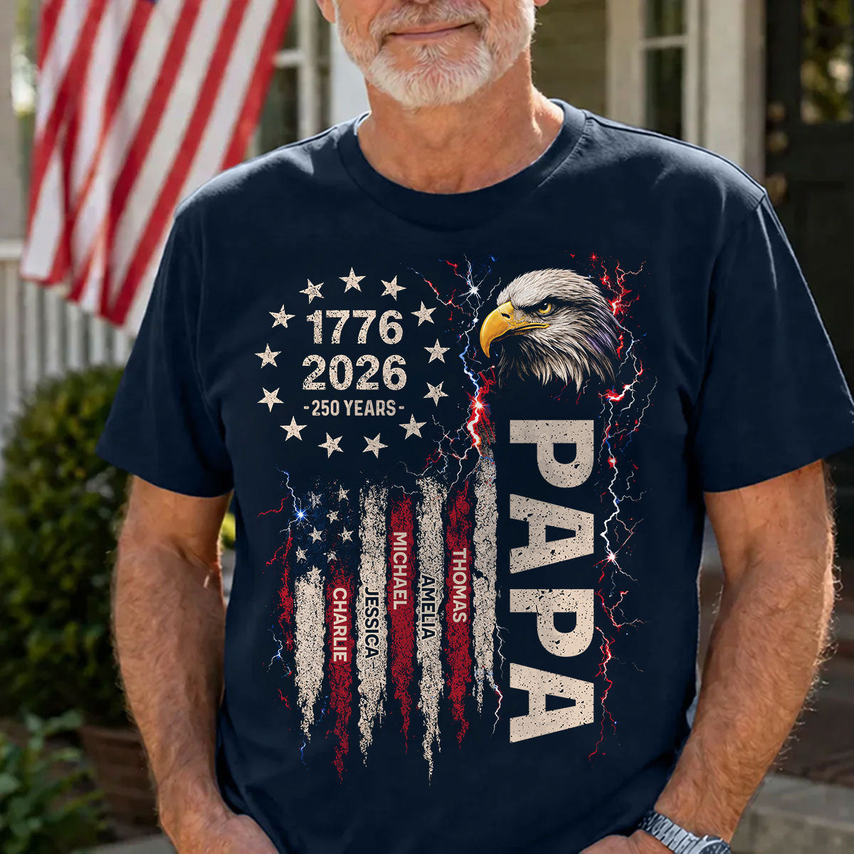 Patriotic Eagle Grandpa USA 250th Anniversary - Personalized Shirt - Father's Day Gift for Dad, Grandpa, Husband