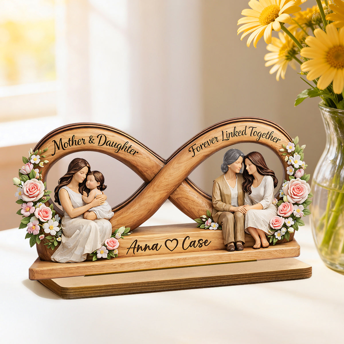 Mother & Daughter Forever Linked Together - Personalized 2-Layered Wooden Plaque - Mother Day's Gift For Mom, Gift For Daughter