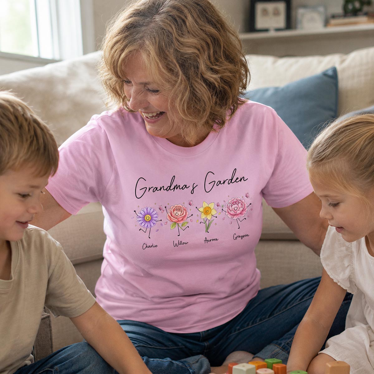 Grandma's Garden Cute Doodle Birth Month Flower - Personalized Shirt - Heartfelt Gift For Grandma, Mom, Auntie