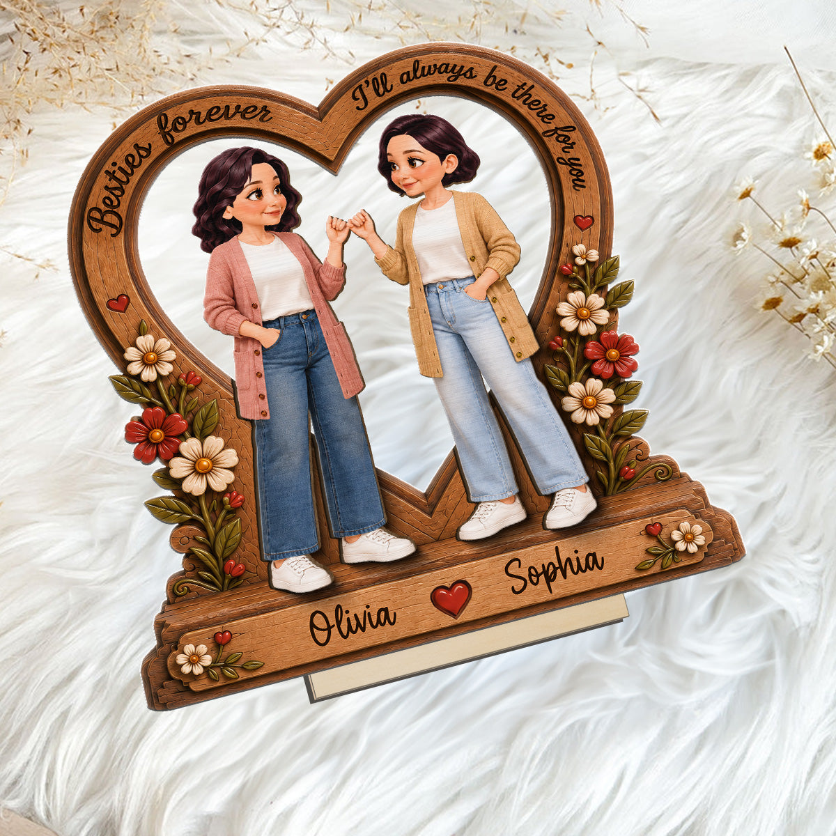 Best Friends Are The Family We Choose Pinky Promise Besties 2D Flat - Personalized 2-Layered Wooden Plaque - Birthday Gift, Friendship Gift for Best Friends