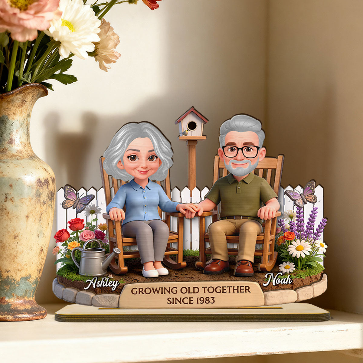 Eternal Love Couple Backyard Garden Growing Old Together - Personalized 2-Layer Wooden Plaque - Heartfelt Valentine's Day, Anniversary Gift For Couple, Gift For Him, For Her