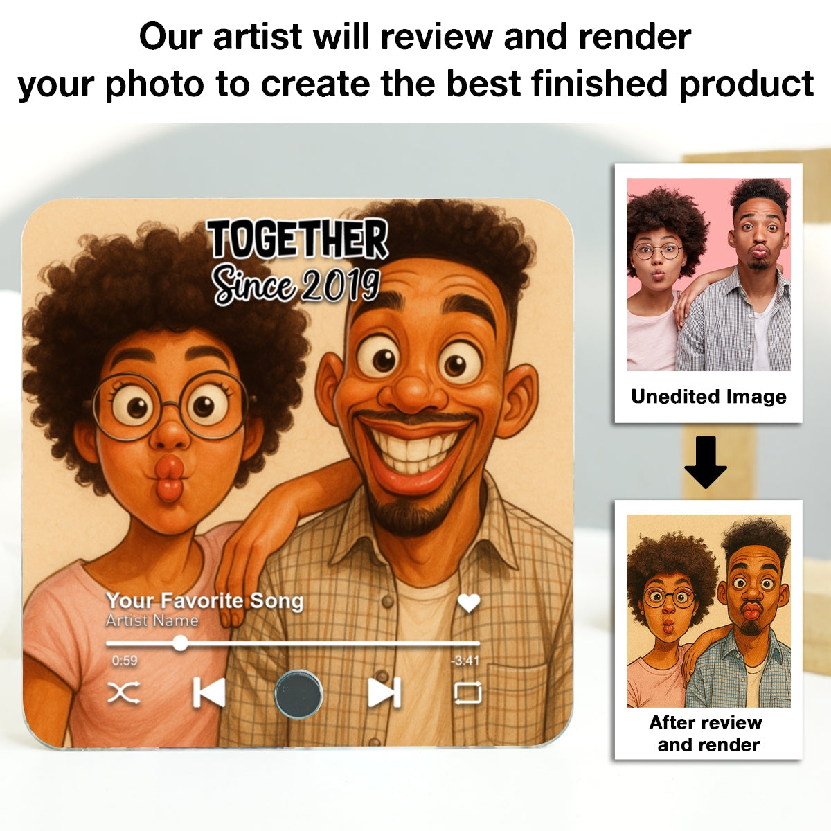 Caricature Couple Photo Personalized Music Fridge Magnet, Anniversary, Birthday, Just Because Gift for him, Gift for her