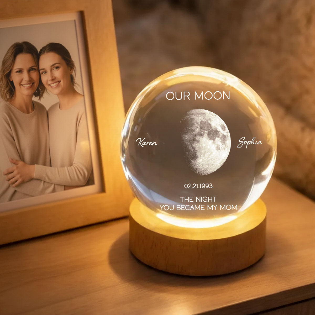 Personalized Moon Phase Crystal Ball Night Light - Custom Date Gift for Mom & Her - Unique Anniversary or Birthday Keepsake