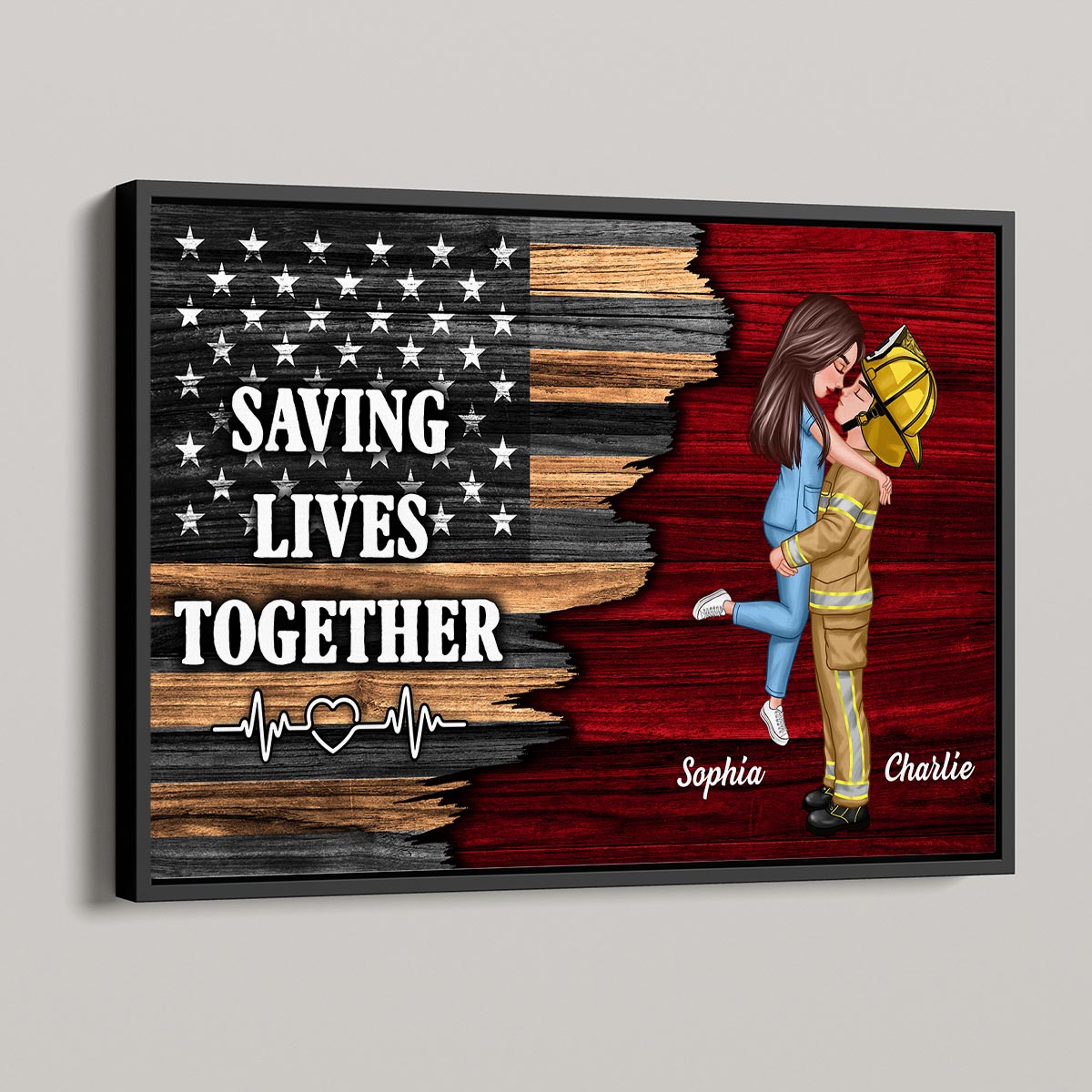 Hero Couple Nation Flag Gift by Occupation For Her, For Him - Personalized Poster - Anniversary Gift For Couple, For Dad Mom