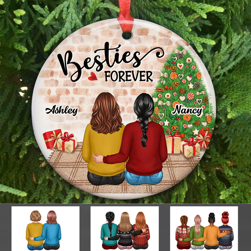 Besties Sitting Christmas Gift Personalized Circle Ornament