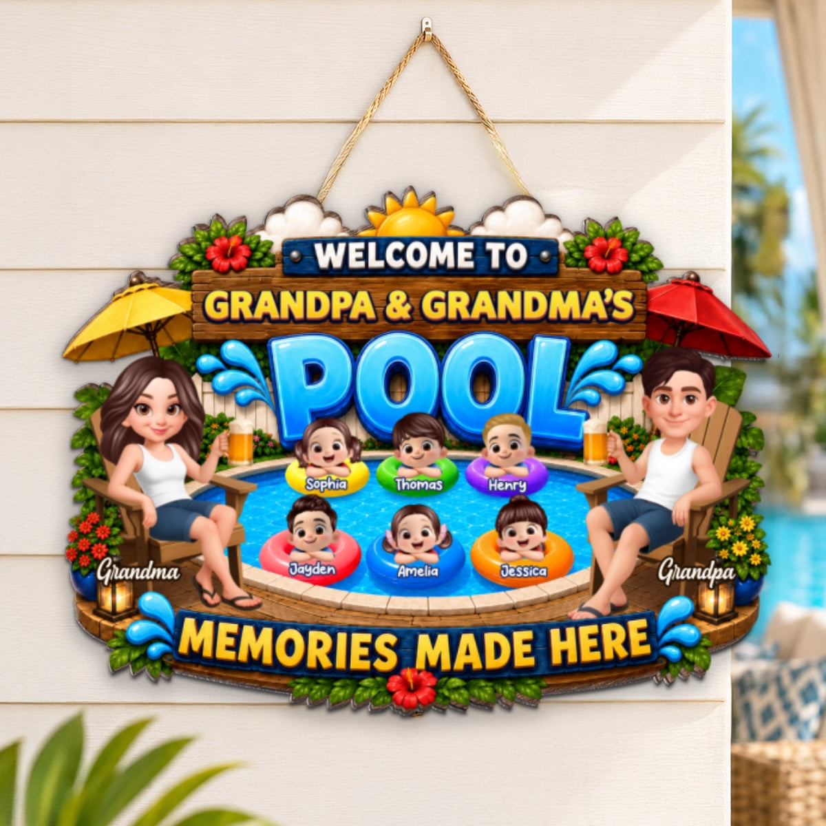 Welcome To Grandma Grandpa Pool Summer - Personalized Wood Sign - Gift For Grandparents, Summer Decoration