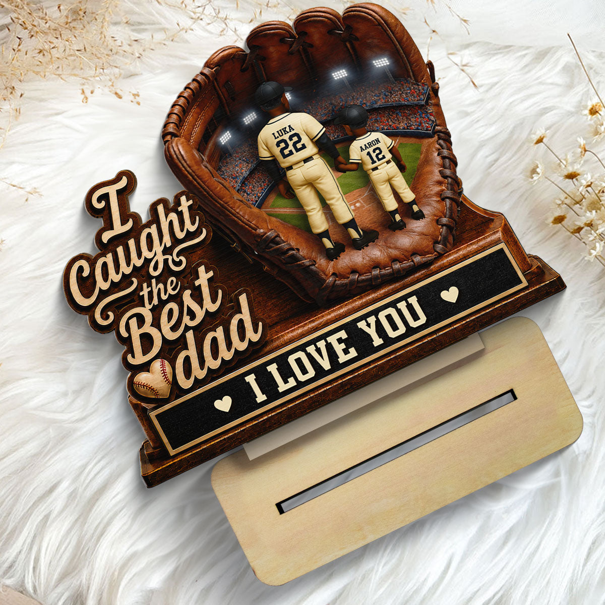 We Caught The Best Grandpa Man & Kids In Glove - Personalized 2-Layered Wooden Plaque - Happy  For Baseball Grandpa