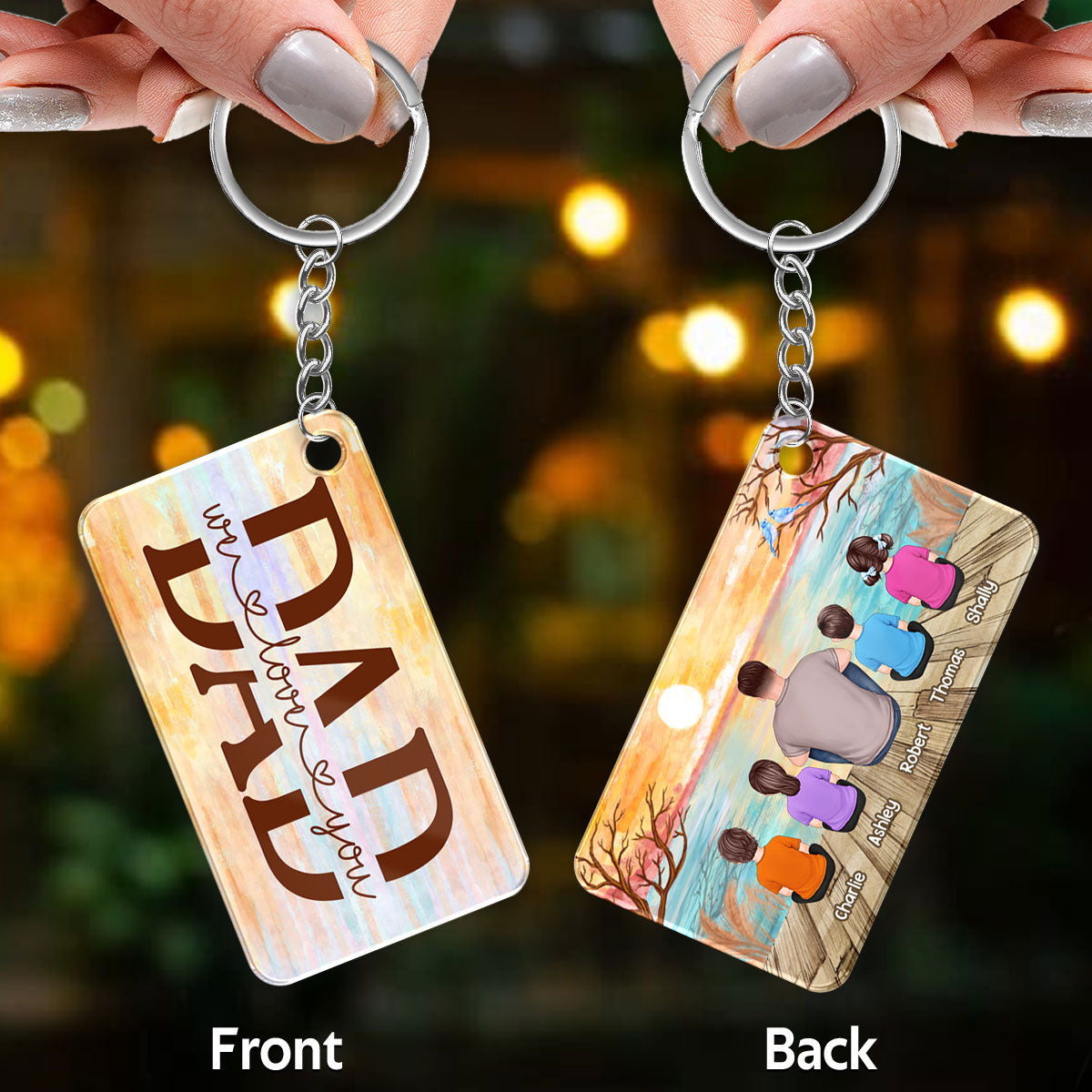 Lake View Best Dad Ever Back View Man Sitting With Kids Dogs Cats Personalized Acrylic Keychain