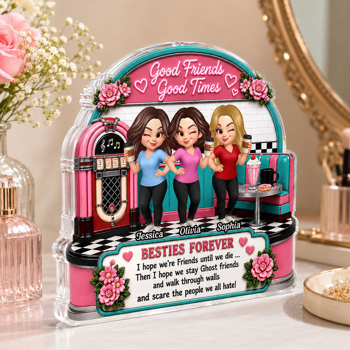 Besties Coffee Date Good Times Good Friends Best Memories Together - Personalized Acrylic Block Plaque - Birthday Gift, Gift For Best Friends