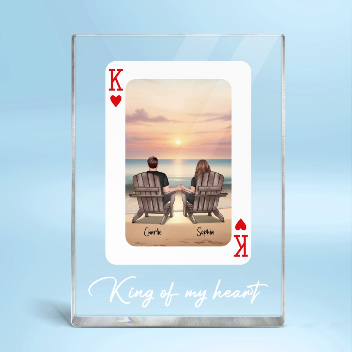 You're King/Queen Of My Heart Couple Sitting At Beach - Personalized Acrylic Block Plaque - Valentine's Day Gift, Anniversary Gift For Him, For Her