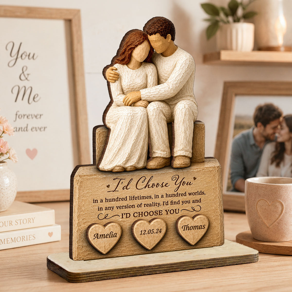 I'd Choose You Husband and Wife Couple - Personalized 2-Layered Wooden Plaque - Heartfelt Anniversary Gift for Her, for Him